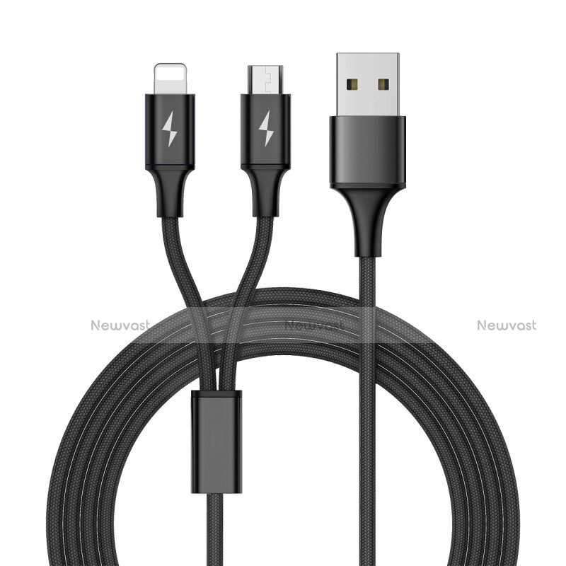 Charger Lightning USB Data Cable Charging Cord and Android Micro USB ML05 Black