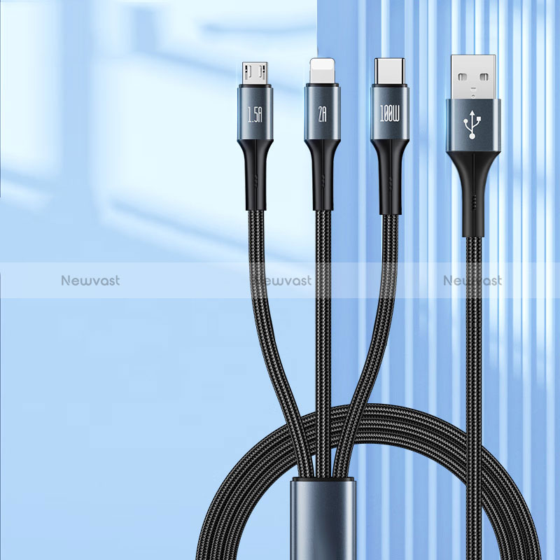 Charger Lightning USB Data Cable Charging Cord and Android Micro USB Type-C 100W H01 for Apple iPad Air 5 10.9 (2022) Black