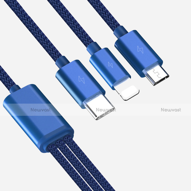 Charger Lightning USB Data Cable Charging Cord and Android Micro USB Type-C ML02 Blue