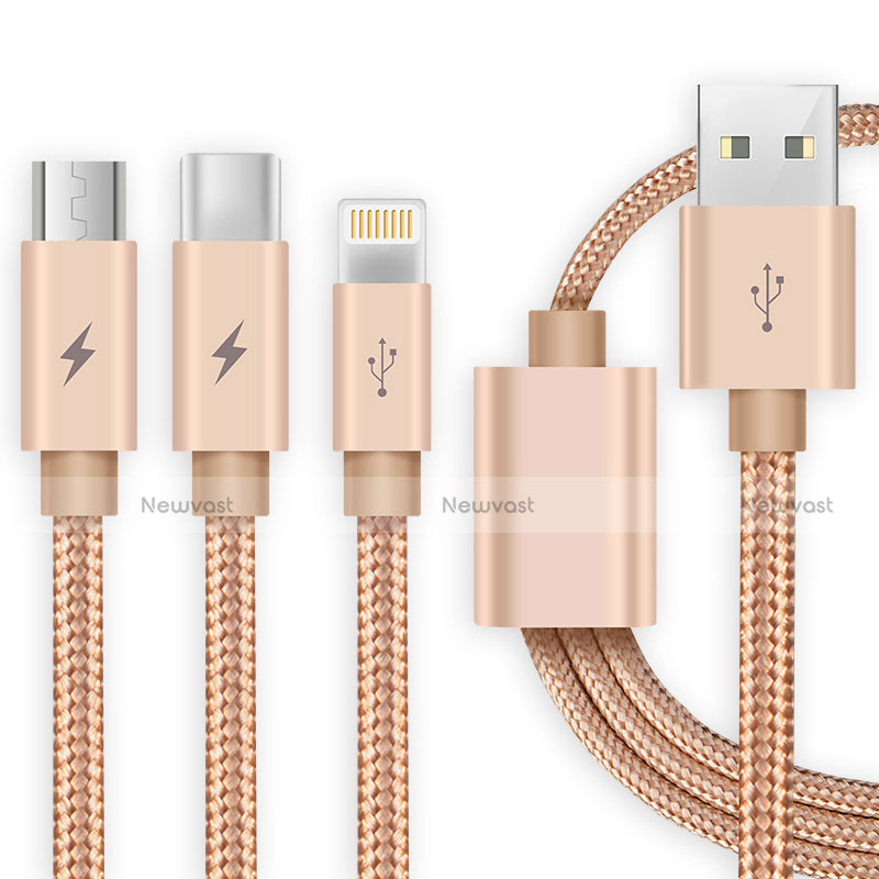 Charger Lightning USB Data Cable Charging Cord and Android Micro USB Type-C ML03 Gold