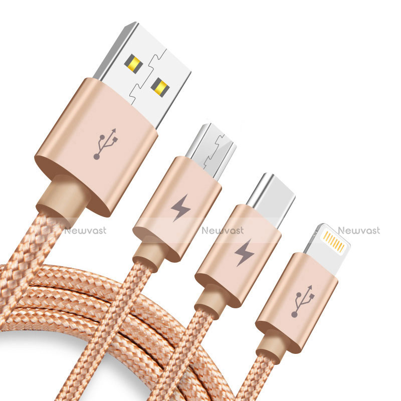 Charger Lightning USB Data Cable Charging Cord and Android Micro USB Type-C ML03 Gold