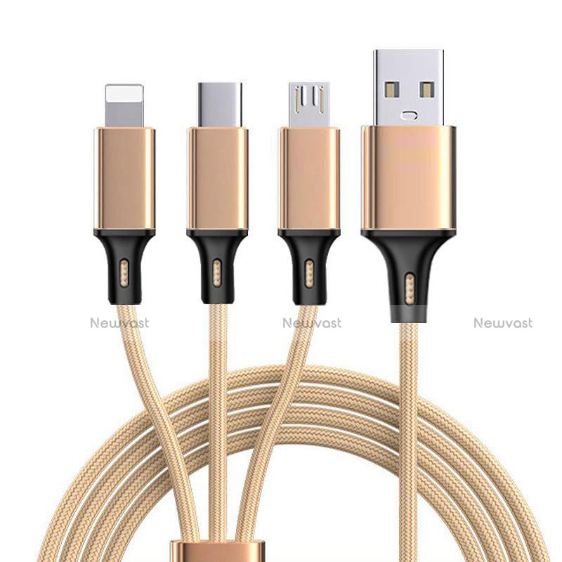 Charger Lightning USB Data Cable Charging Cord and Android Micro USB Type-C ML08 Gold