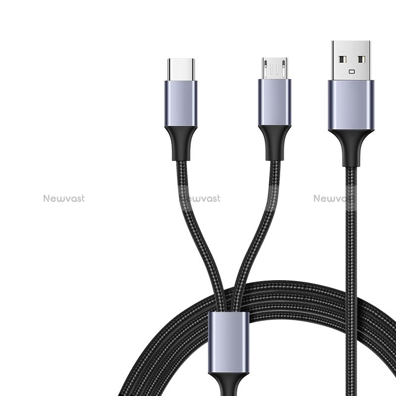 Charger USB Data Cable Charging Cord and Android Micro USB Type-C 2A H01 Black