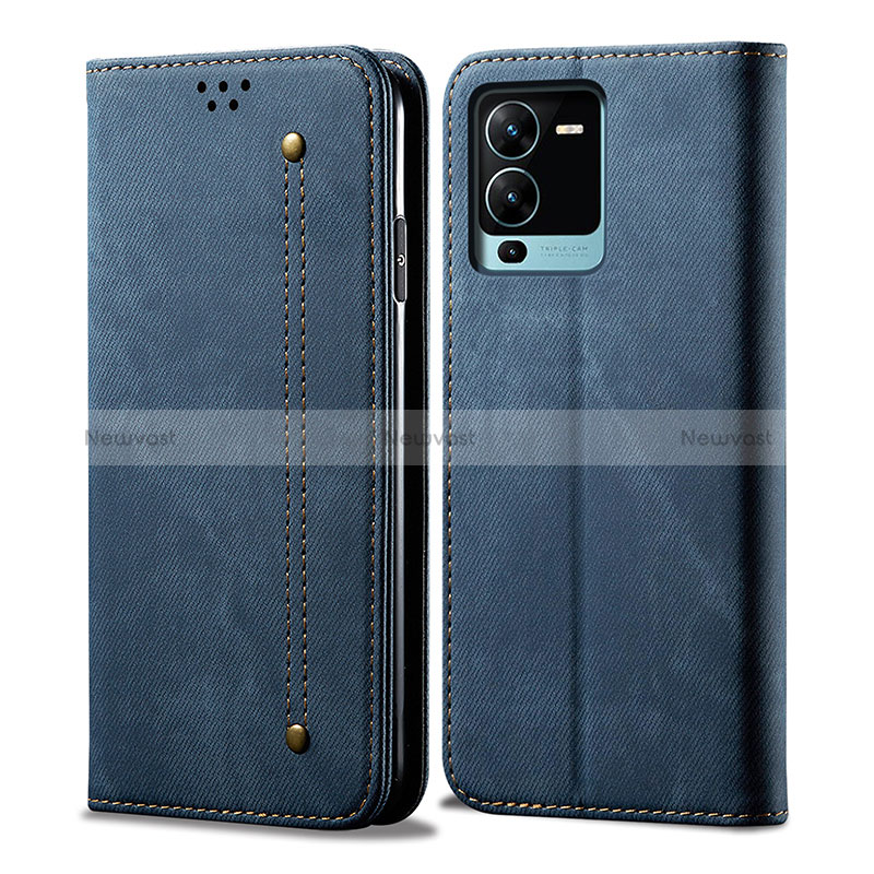 Cloth Case Stands Flip Cover B01S for Vivo V25 Pro 5G Blue