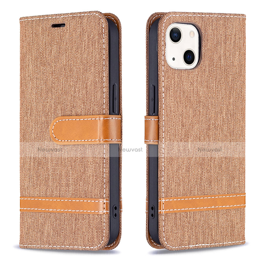Cloth Case Stands Flip Cover for Apple iPhone 13 Brown