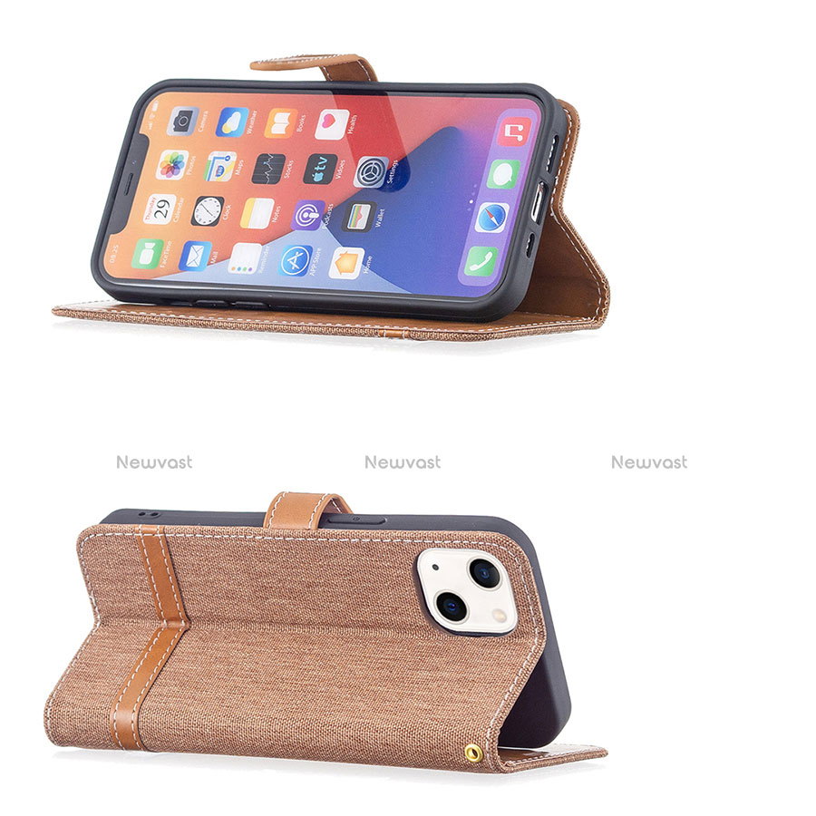 Cloth Case Stands Flip Cover for Apple iPhone 13 Brown