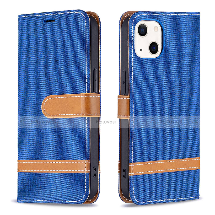 Cloth Case Stands Flip Cover for Apple iPhone 14 Blue