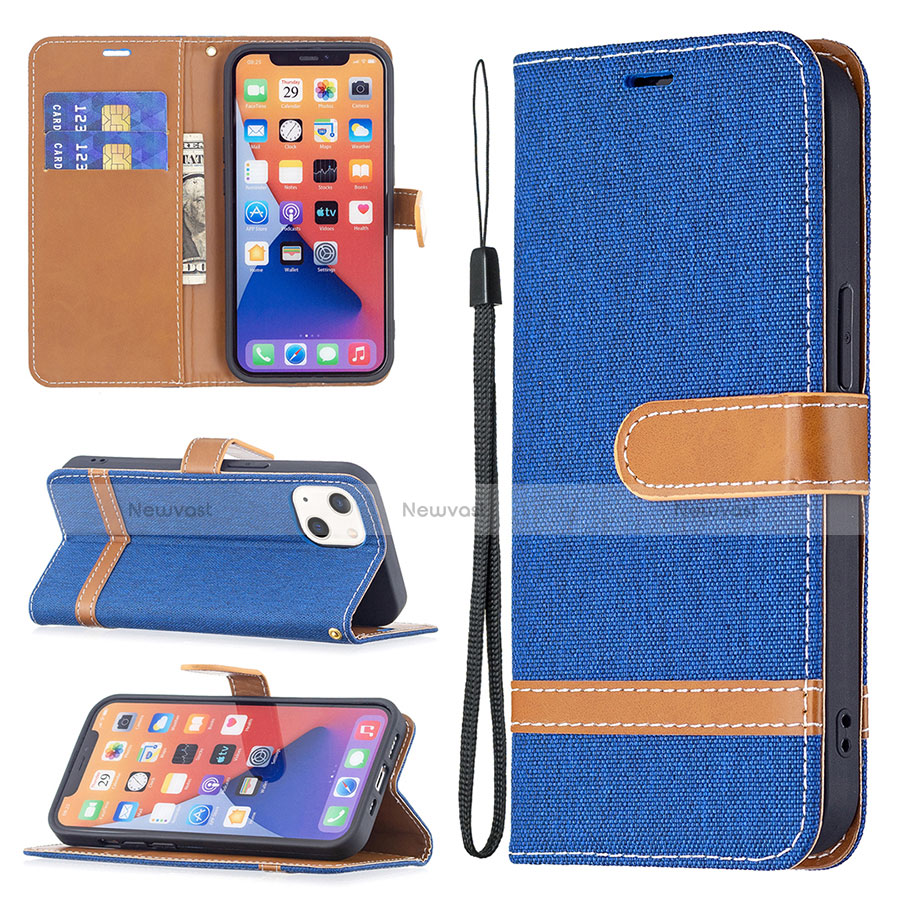 Cloth Case Stands Flip Cover for Apple iPhone 14 Blue