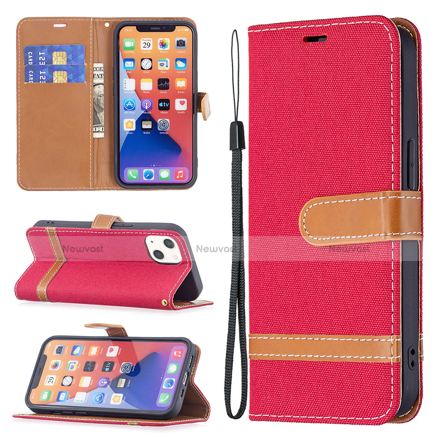 Cloth Case Stands Flip Cover for Apple iPhone 14 Plus Red