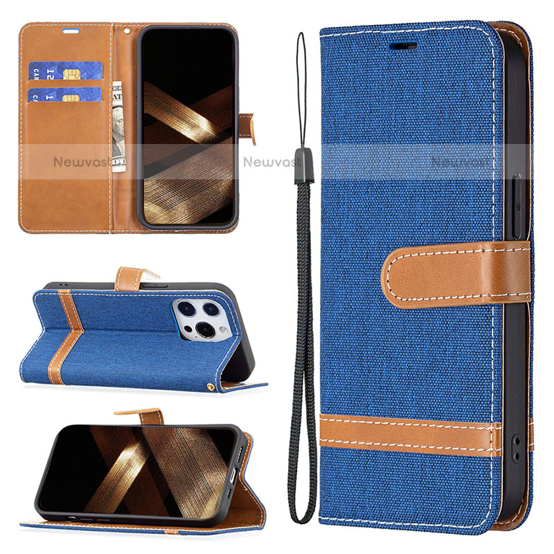 Cloth Case Stands Flip Cover for Apple iPhone 14 Pro Blue