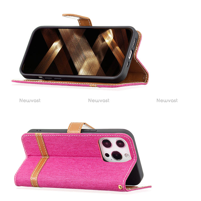 Cloth Case Stands Flip Cover for Apple iPhone 14 Pro Max Hot Pink