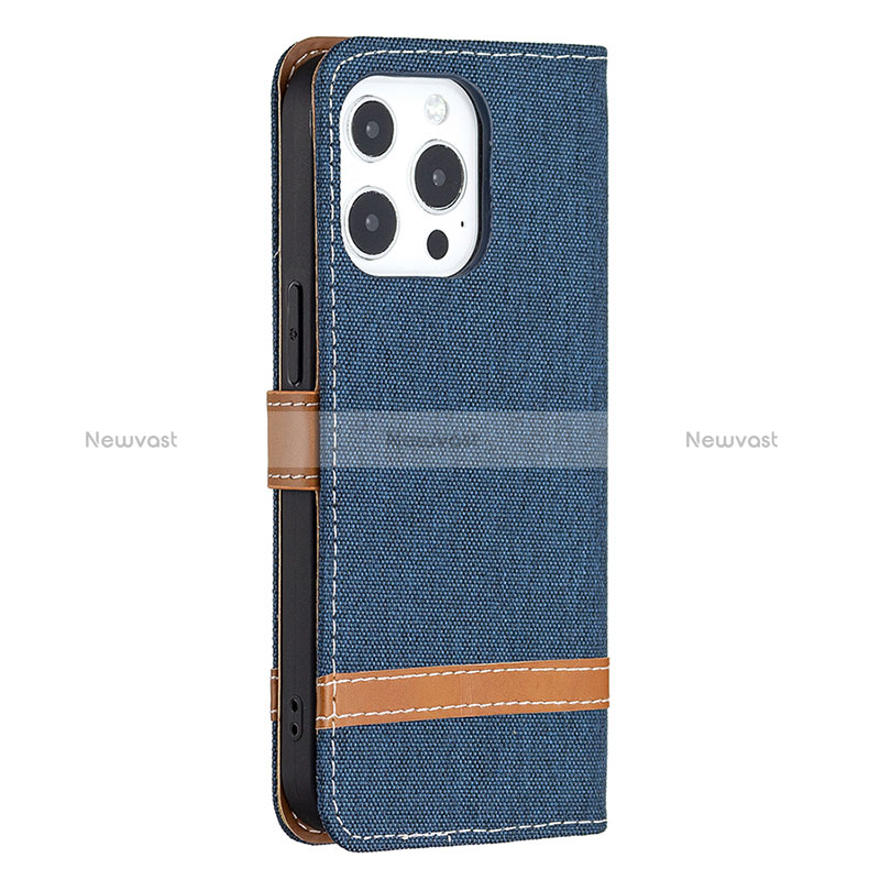 Cloth Case Stands Flip Cover for Apple iPhone 14 Pro Max Navy Blue