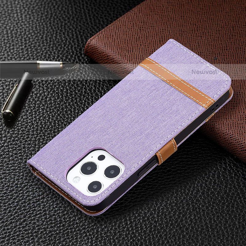 Cloth Case Stands Flip Cover for Apple iPhone 14 Pro Purple