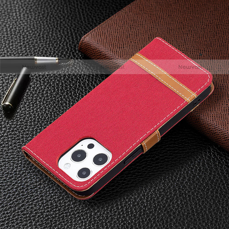 Cloth Case Stands Flip Cover for Apple iPhone 14 Pro Red