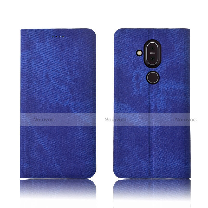 Cloth Case Stands Flip Cover for Nokia X7 Blue