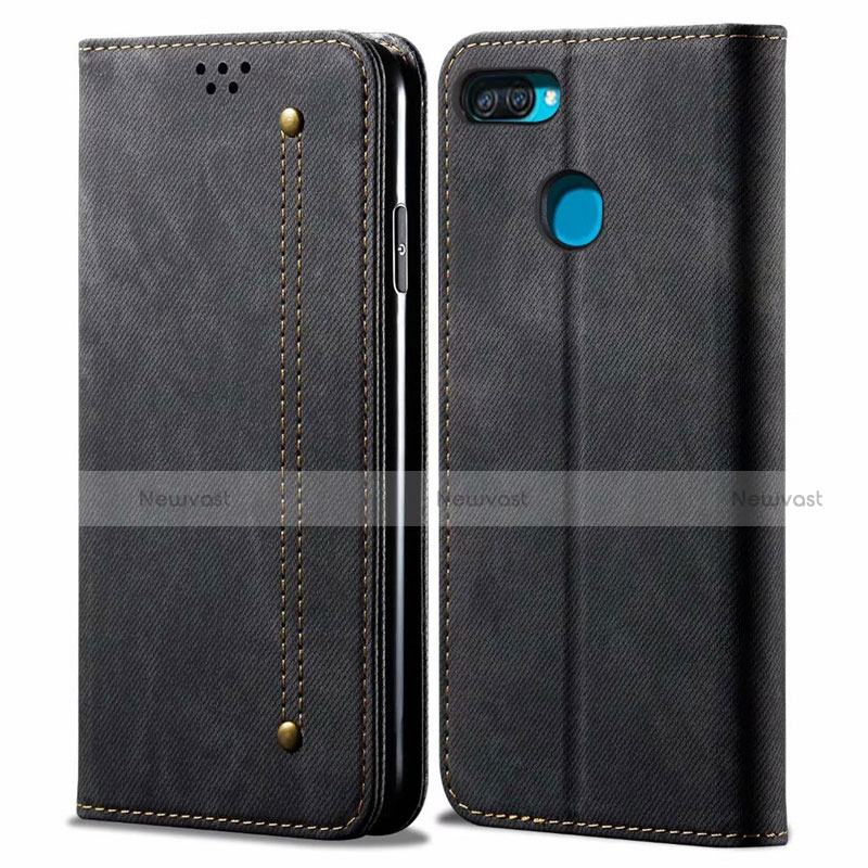 Cloth Case Stands Flip Cover for Oppo A12 Black