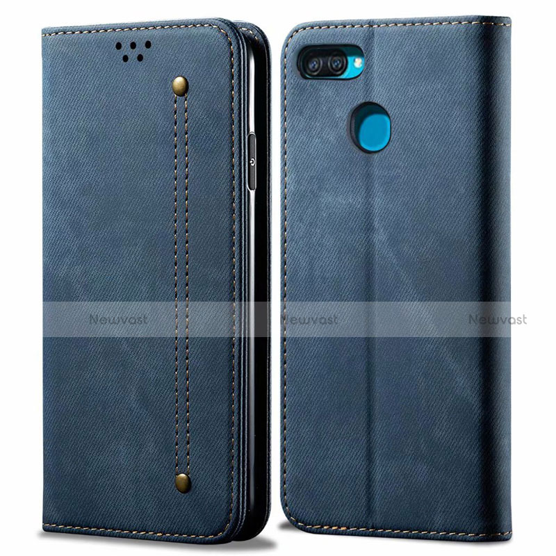 Cloth Case Stands Flip Cover for Oppo A12 Blue