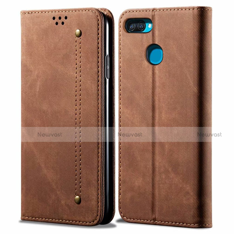 Cloth Case Stands Flip Cover for Oppo A12 Brown