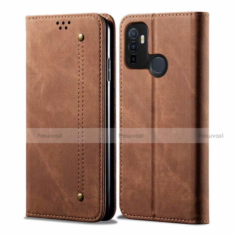 Cloth Case Stands Flip Cover for Oppo A53s Brown