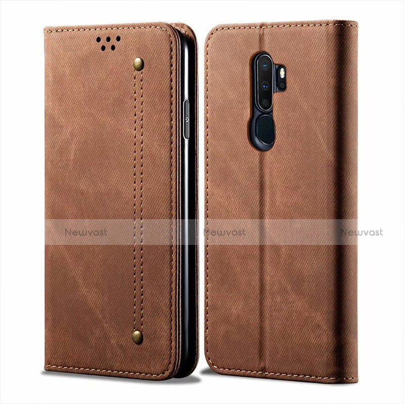 Cloth Case Stands Flip Cover for Oppo A9 (2020) Brown