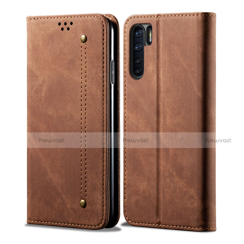 Cloth Case Stands Flip Cover for Oppo A91 Brown