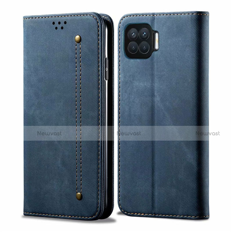 Cloth Case Stands Flip Cover for Oppo F17 Blue