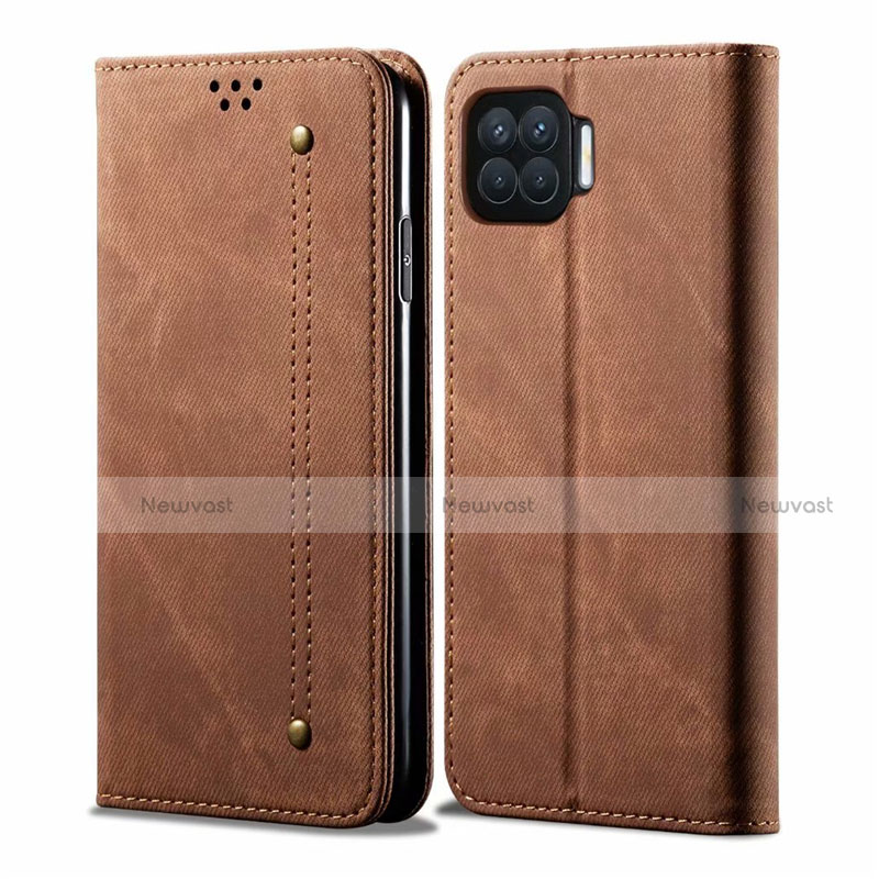 Cloth Case Stands Flip Cover for Oppo F17 Brown