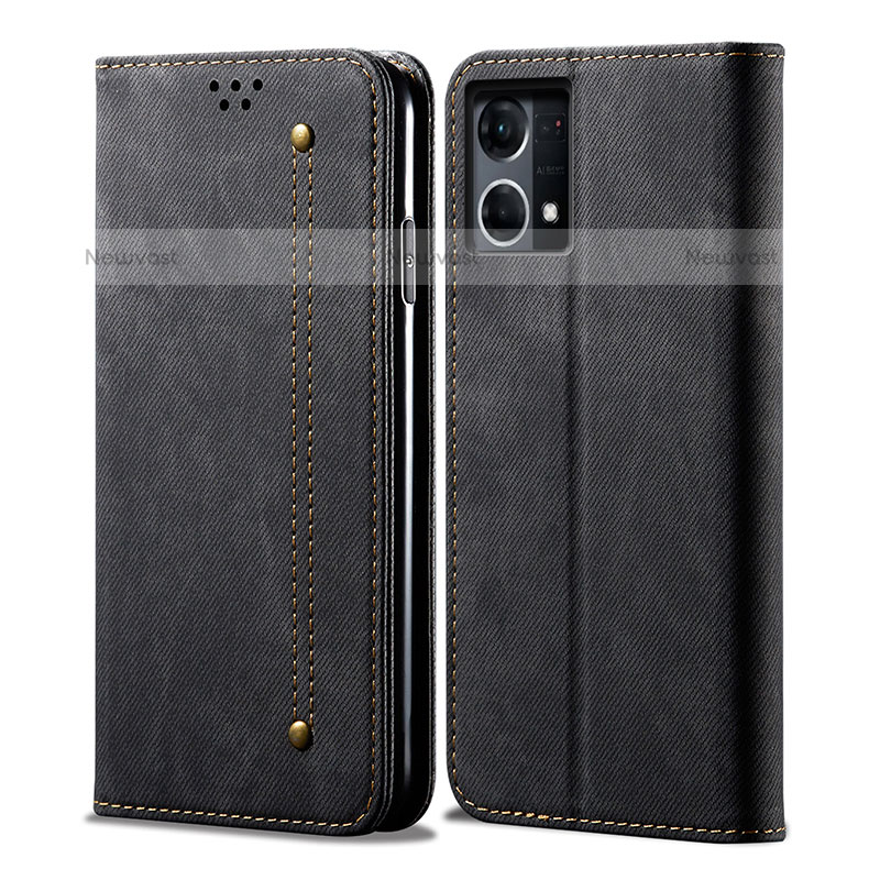 Cloth Case Stands Flip Cover for Oppo F21s Pro 4G Black