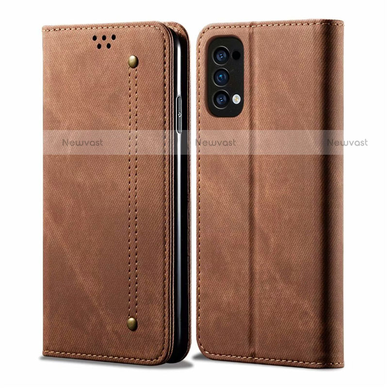 Cloth Case Stands Flip Cover for Oppo Reno4 4G Brown