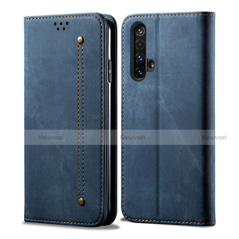 Cloth Case Stands Flip Cover for Realme X50 5G Blue