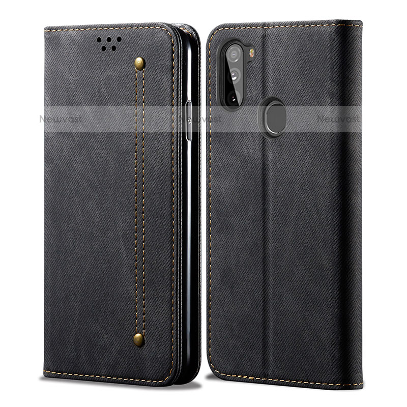 Cloth Case Stands Flip Cover for Samsung Galaxy M11 Black