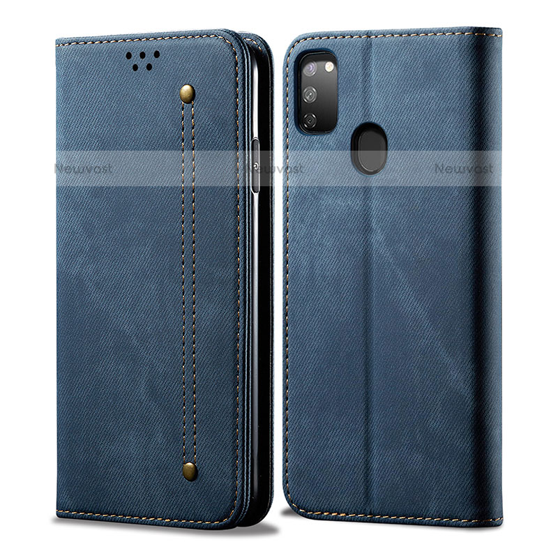 Cloth Case Stands Flip Cover for Samsung Galaxy M21 Blue