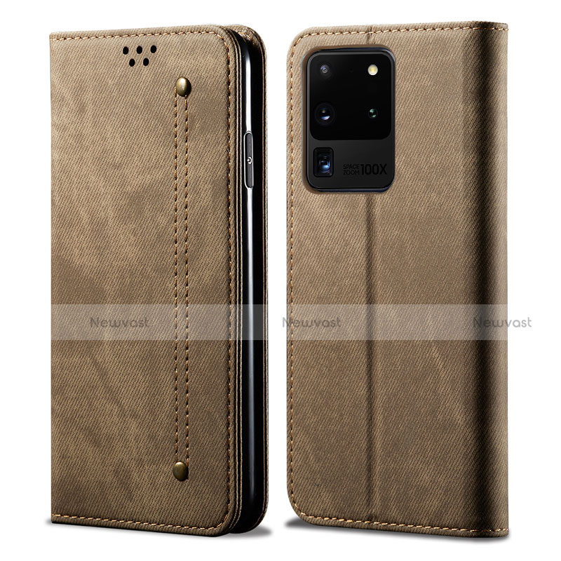 Cloth Case Stands Flip Cover for Samsung Galaxy S20 Ultra Brown