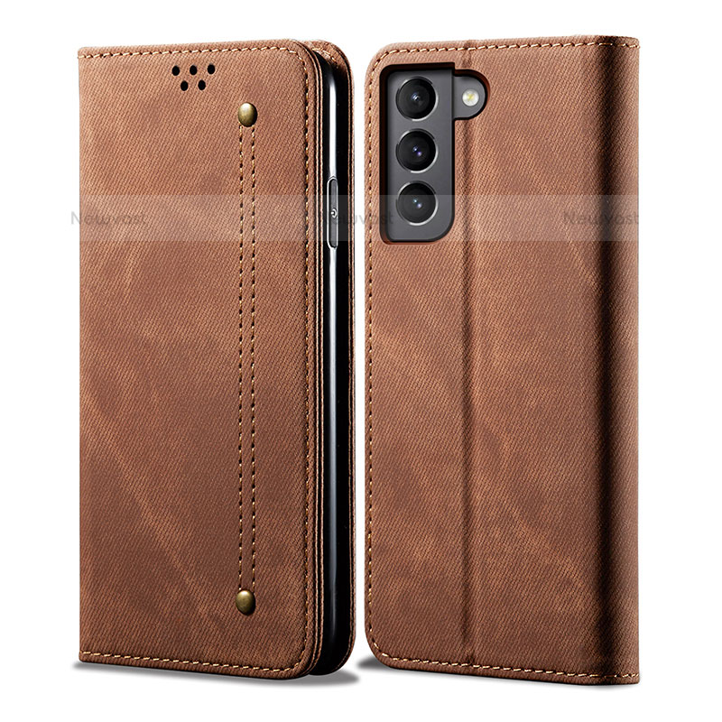 Cloth Case Stands Flip Cover for Samsung Galaxy S21 5G Brown