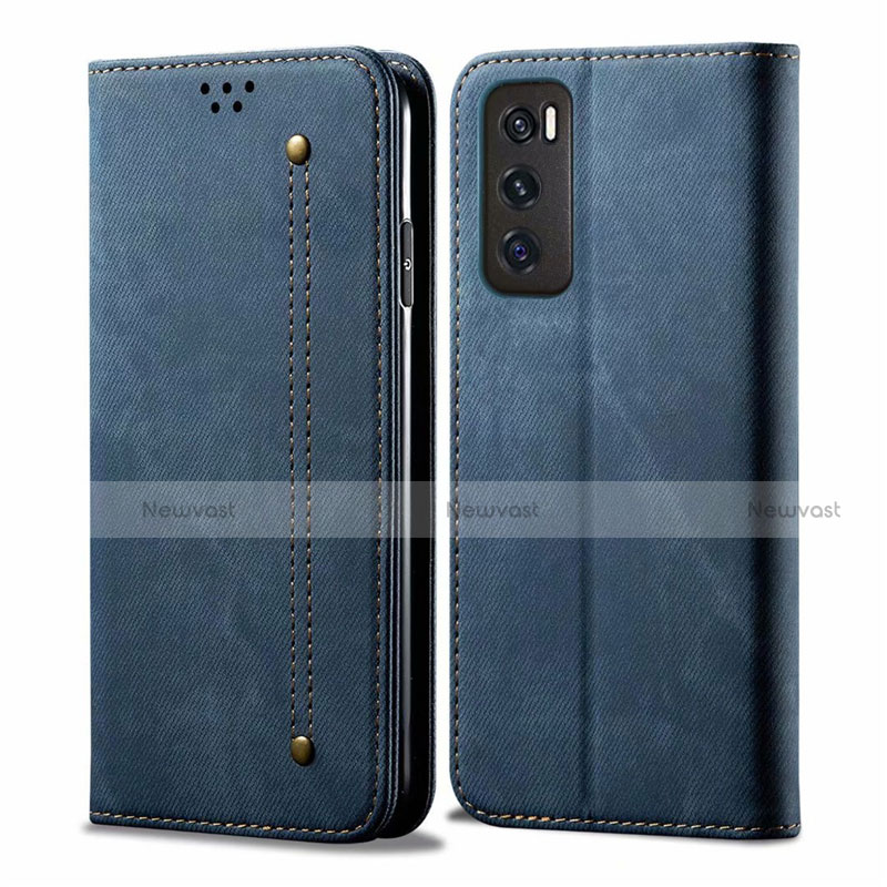 Cloth Case Stands Flip Cover for Vivo V20 SE Blue