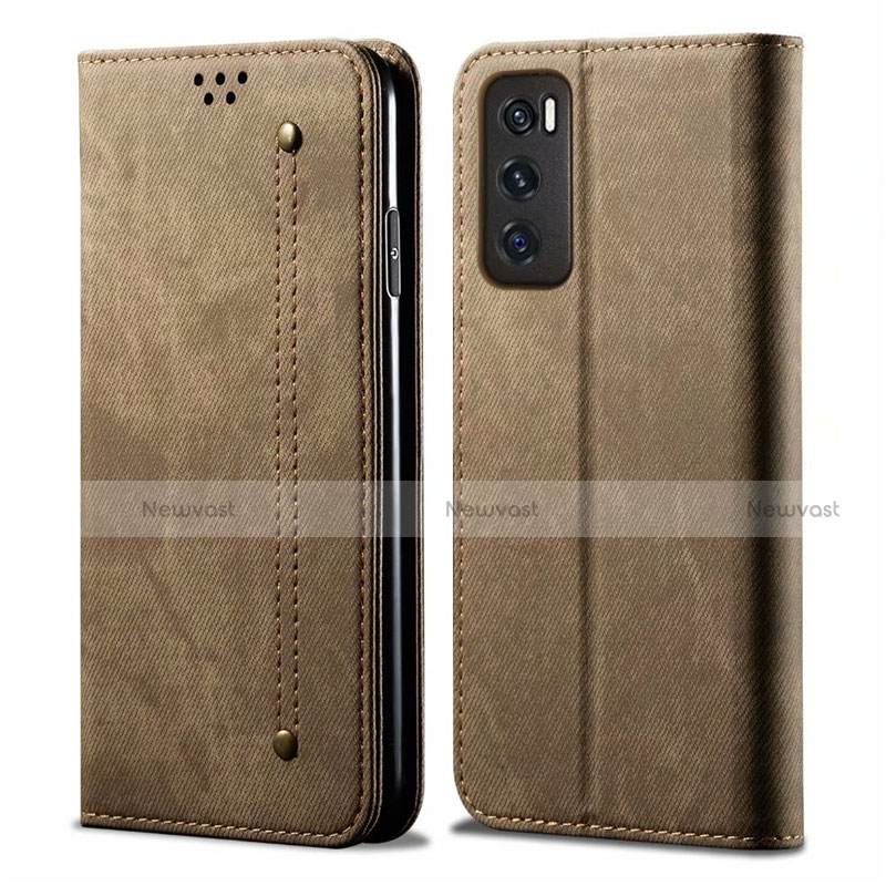 Cloth Case Stands Flip Cover for Vivo V20 SE Khaki