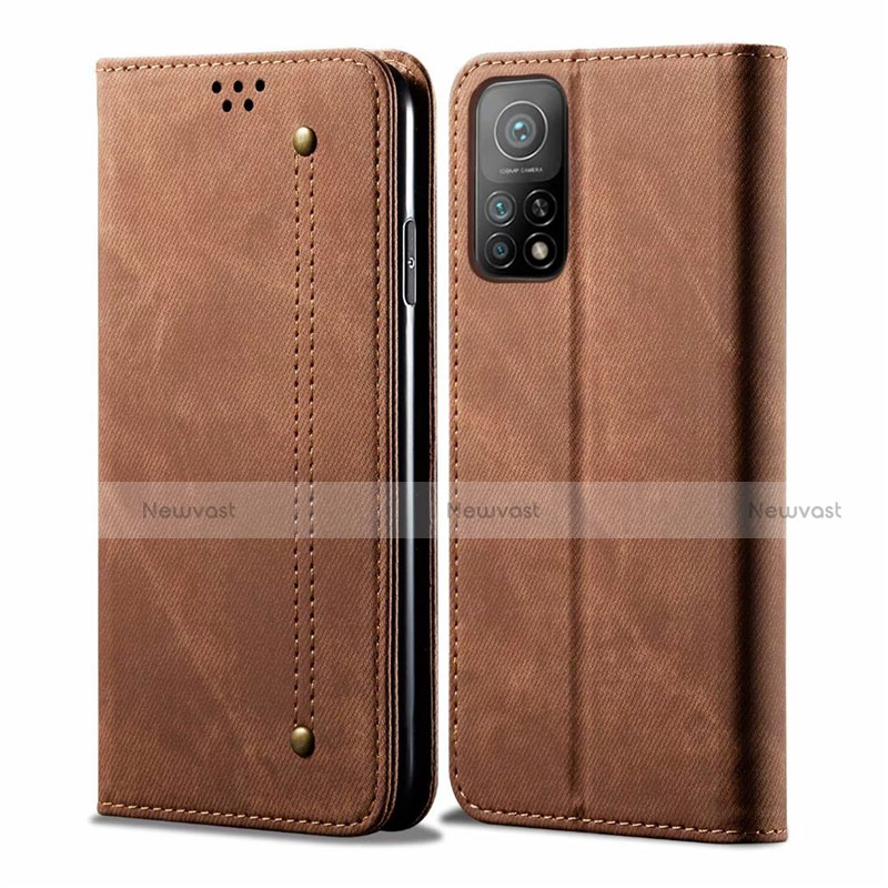 Cloth Case Stands Flip Cover for Xiaomi Mi 10T 5G Brown