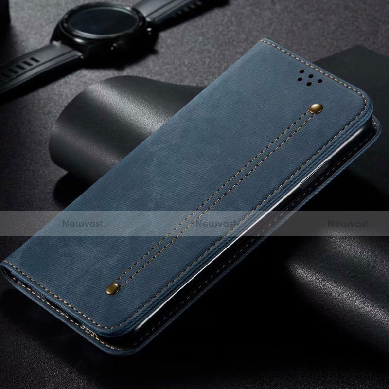 Cloth Case Stands Flip Cover for Xiaomi Mi Note 10 Lite Blue