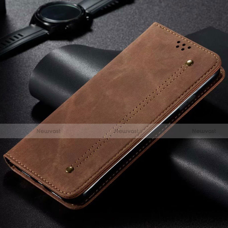 Cloth Case Stands Flip Cover for Xiaomi Mi Note 10 Lite Brown