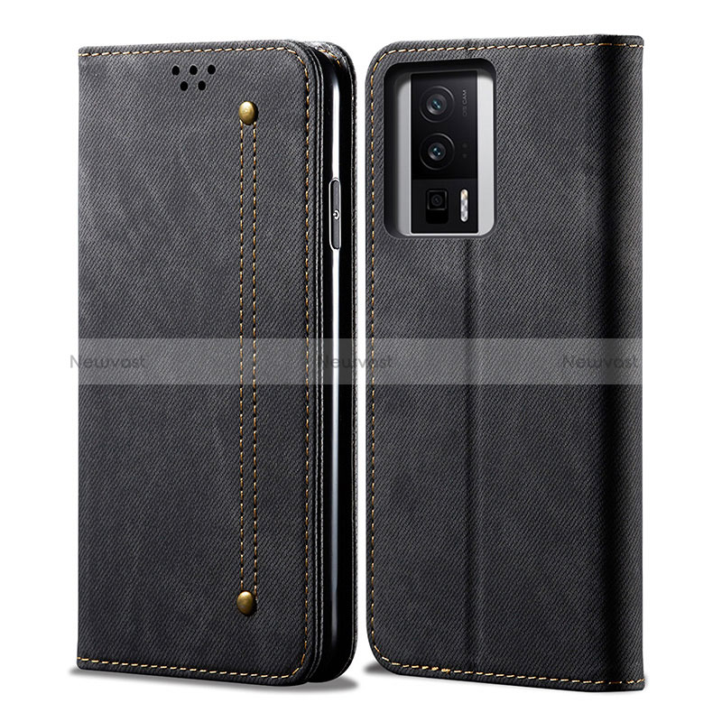 Cloth Case Stands Flip Cover for Xiaomi Poco F5 Pro 5G Black