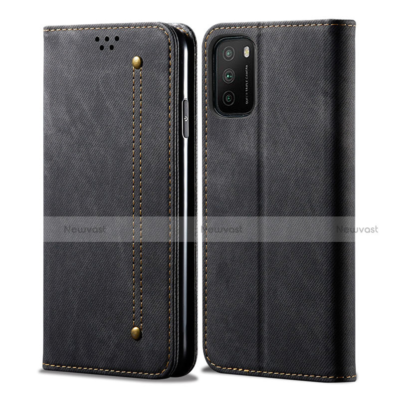 Cloth Case Stands Flip Cover for Xiaomi Poco M3 Black