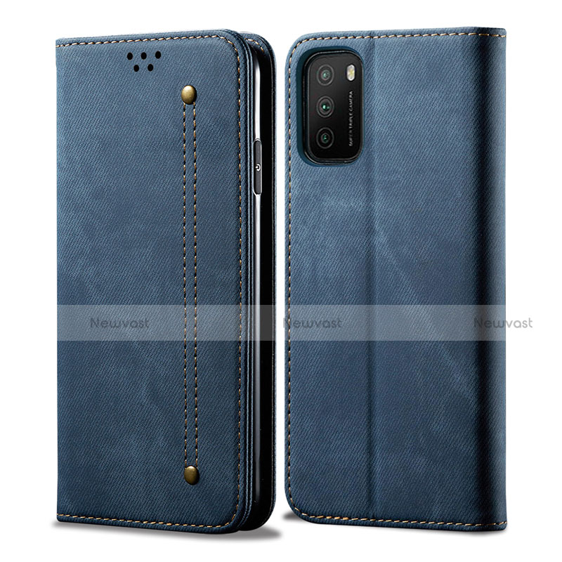 Cloth Case Stands Flip Cover for Xiaomi Poco M3 Blue