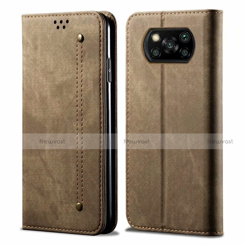 Cloth Case Stands Flip Cover for Xiaomi Poco X3 NFC Khaki