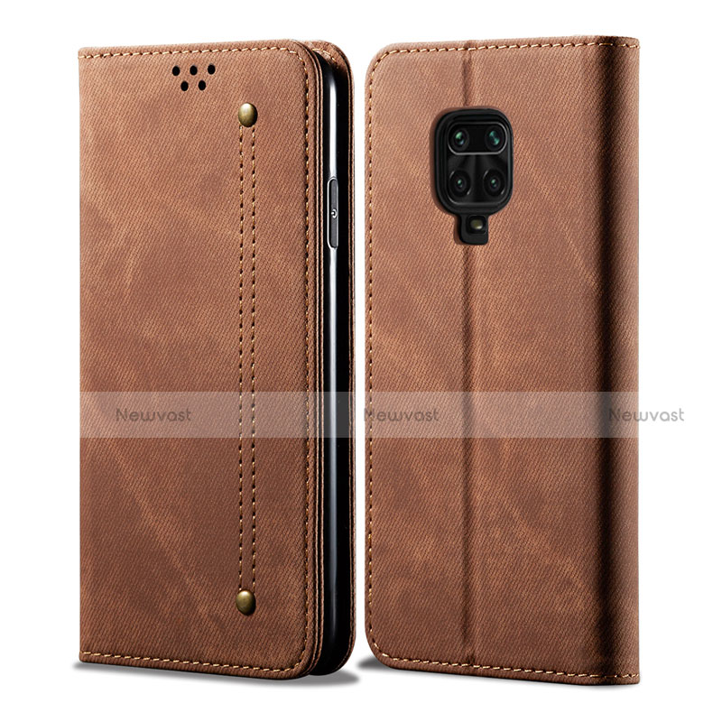 Cloth Case Stands Flip Cover for Xiaomi Redmi Note 9 Pro Brown