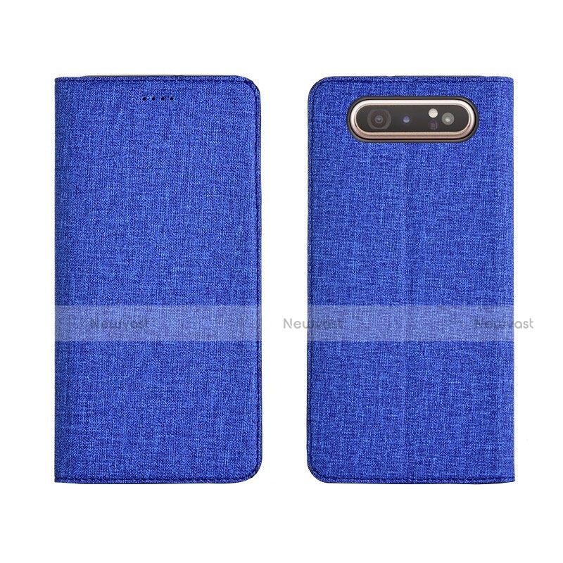 Cloth Case Stands Flip Cover H01 for Samsung Galaxy A80 Blue