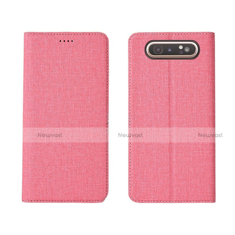 Cloth Case Stands Flip Cover H01 for Samsung Galaxy A80 Pink