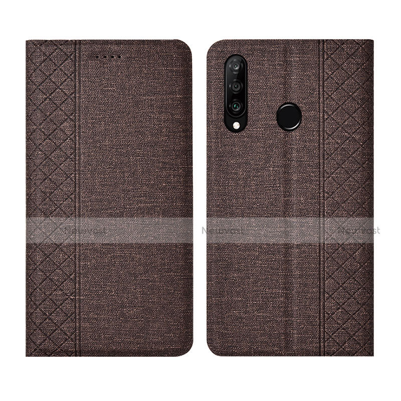 Cloth Case Stands Flip Cover H02 for Huawei Nova 4e Brown