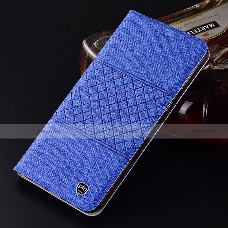 Cloth Case Stands Flip Cover H12P for Motorola Moto G30 Blue