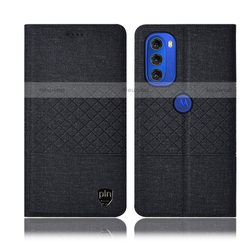 Cloth Case Stands Flip Cover H12P for Motorola Moto G51 5G Black