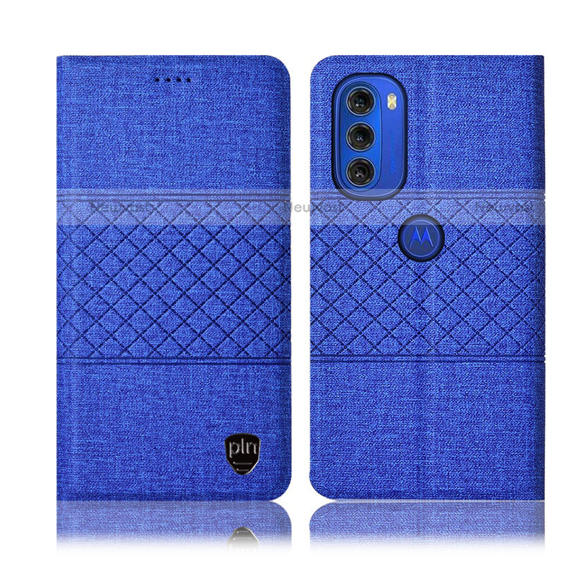 Cloth Case Stands Flip Cover H12P for Motorola Moto G51 5G Blue